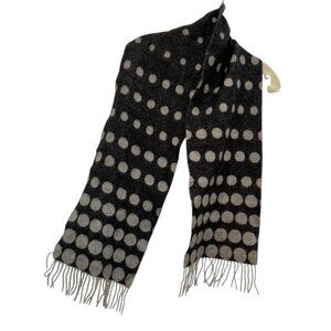 Cashmere Charcoal and light gray polka dot fringe trim reversible scarf